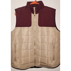 NOMAD Men Outdoors Puffer Vest Cream Burgundy Colorblock Quilted Size S Western
